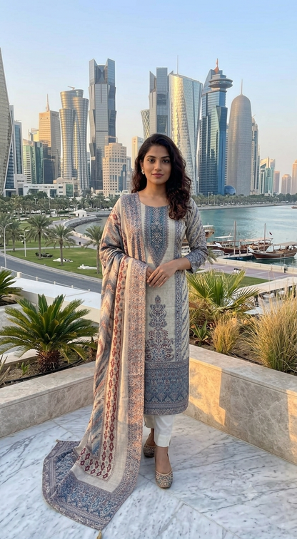 Luxury Jamdani Linen 3-Piece Suit