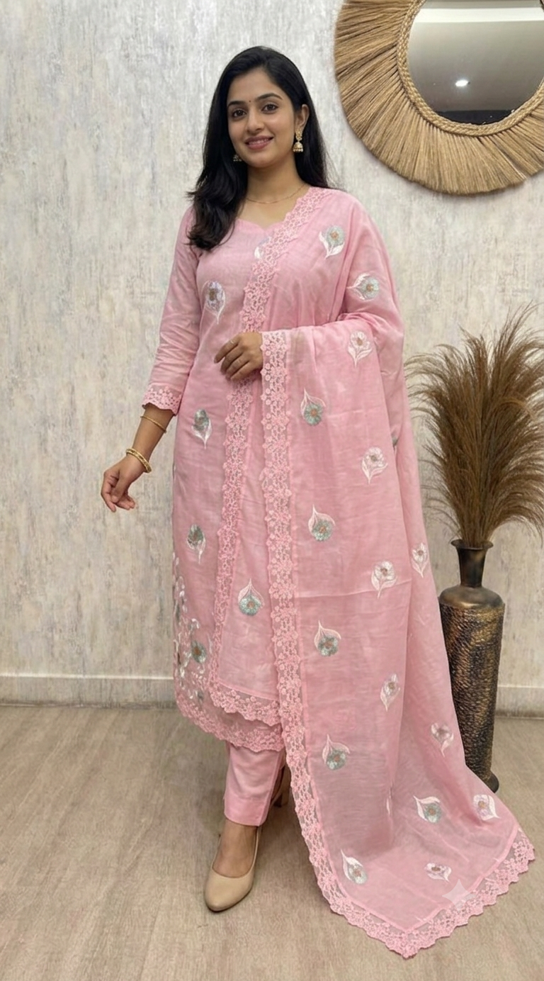 Premium Mul Chanderi Unstitched Suit Set