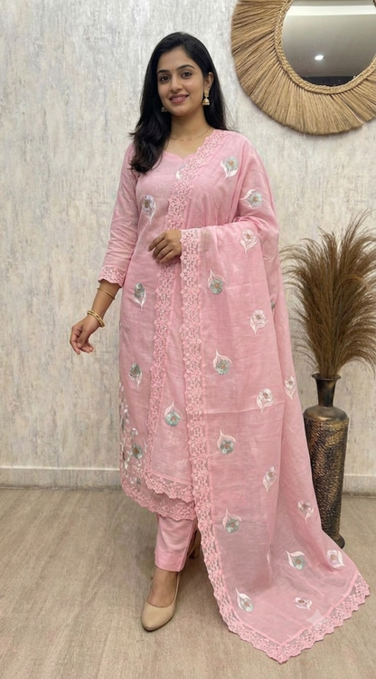 Premium Mul Chanderi Unstitched Suit Set