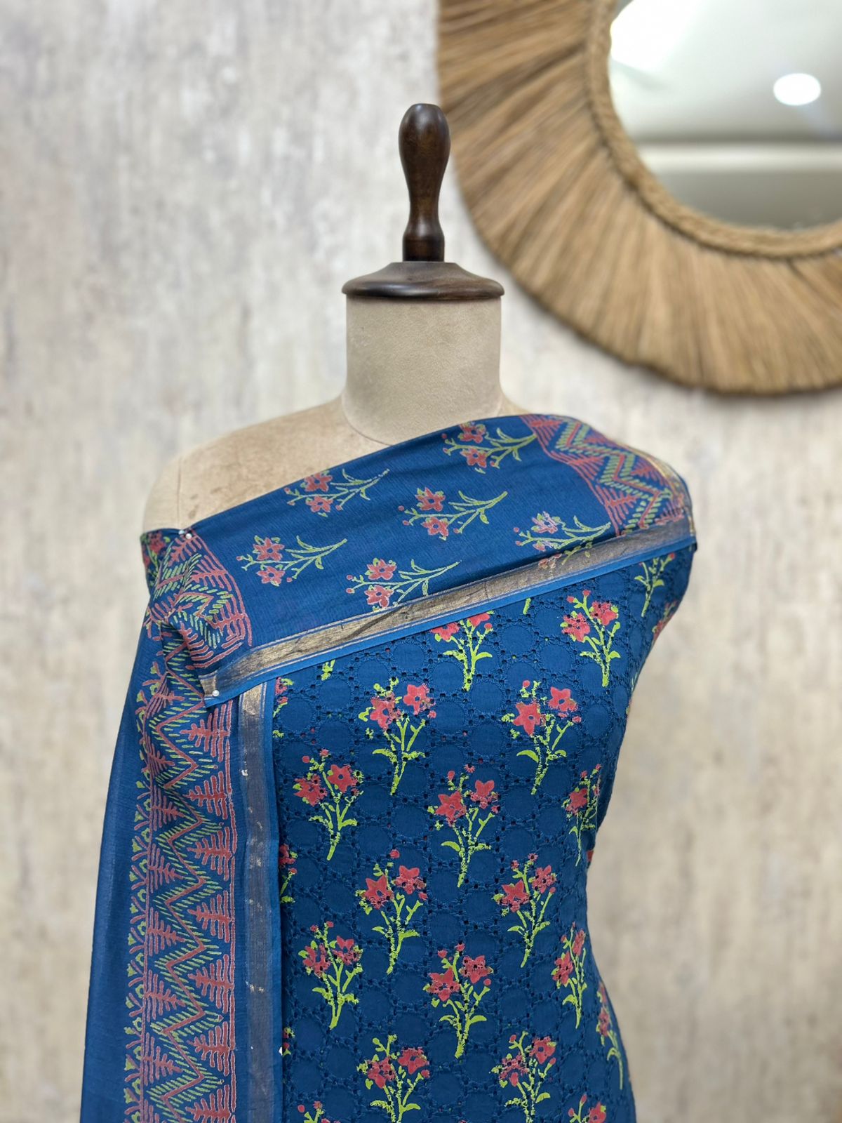 Women's Pure Cotton Unstitched Salwar Suit Material | 3-Piece Set with Cotton Dupatta & Bottom (Plus Size Friendly up to 58" Bust)