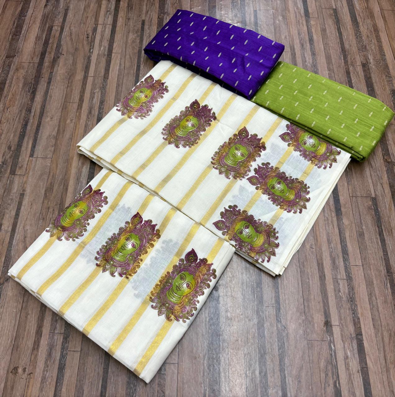 Striped Print Set Mundu – Premium Cotton Lines
