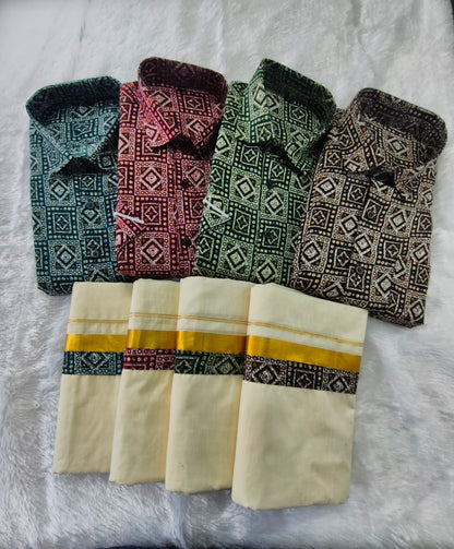 Premium Rayon Printed Shirts + Mundu combo