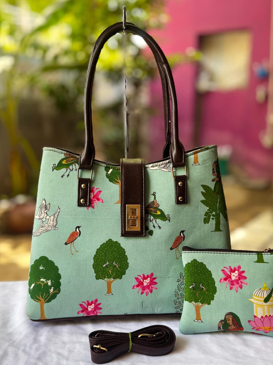 Python Tote Cum Sling Bag – Hand Block Printed
