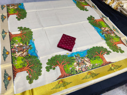 Premium Tissue Mural Print Saree