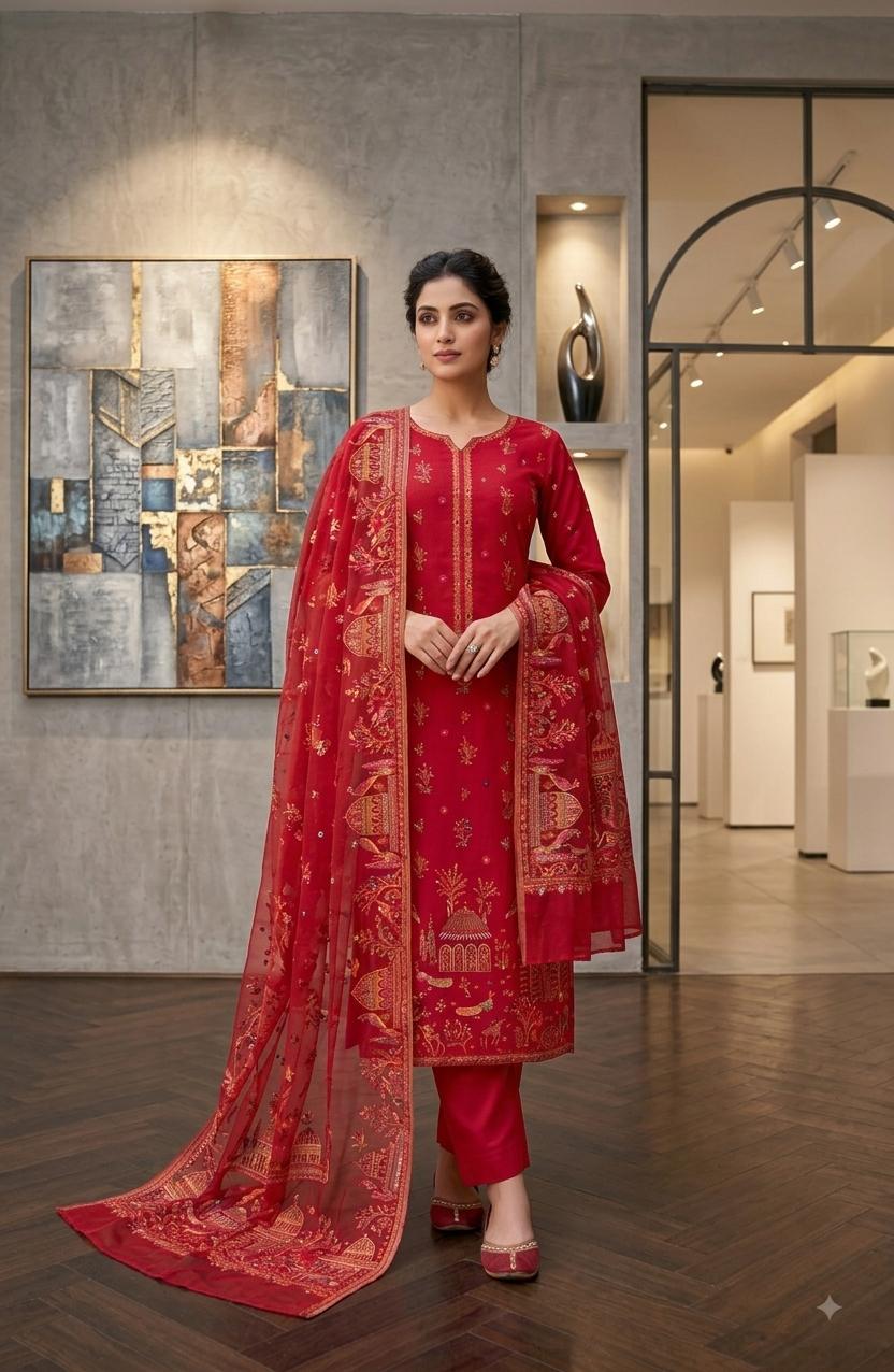 Premium Silk 3-Piece Unstitched Suit