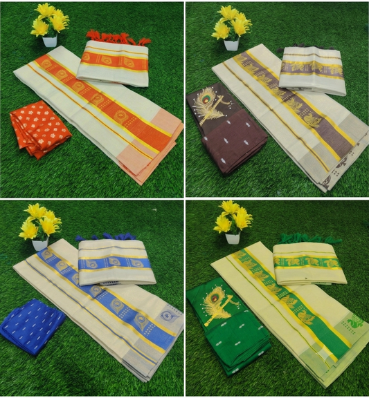 Premium Tissue Printed Set Mundu with Tassels