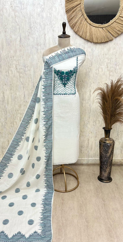 Women's Mul Chanderi Unstitched Salwar Suit Material | 3-Piece Set with Chanderi Dupatta & Cotton Bottom (Plus Size Friendly up to 58" Bust)