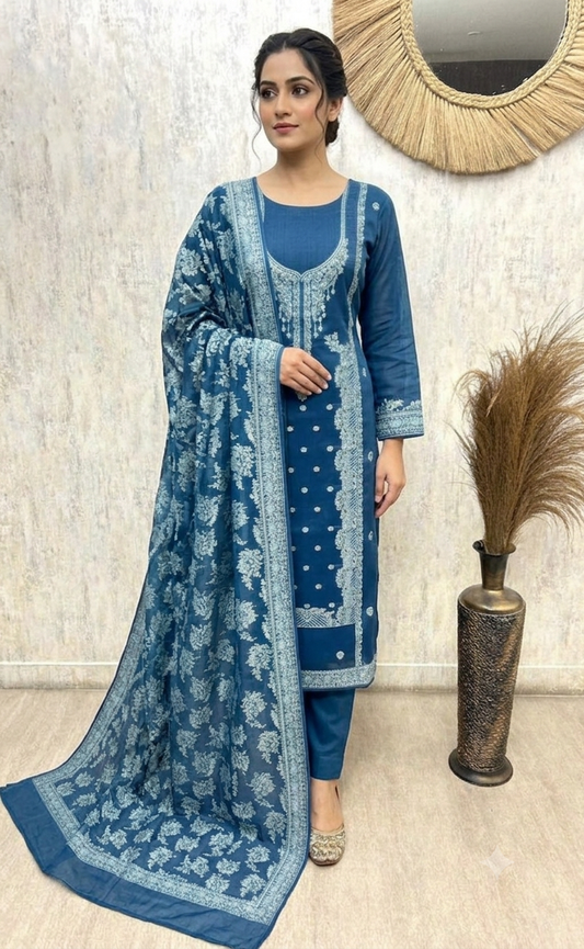 Premium Jamdani Linen Unstitched Suit Set
