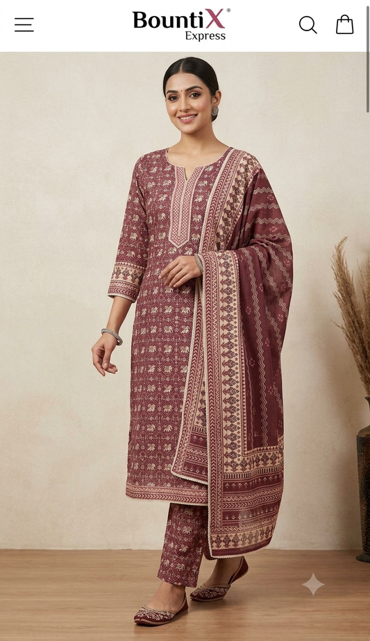 Elegant Maheshwari Unstitched 3-Piece Suit Set