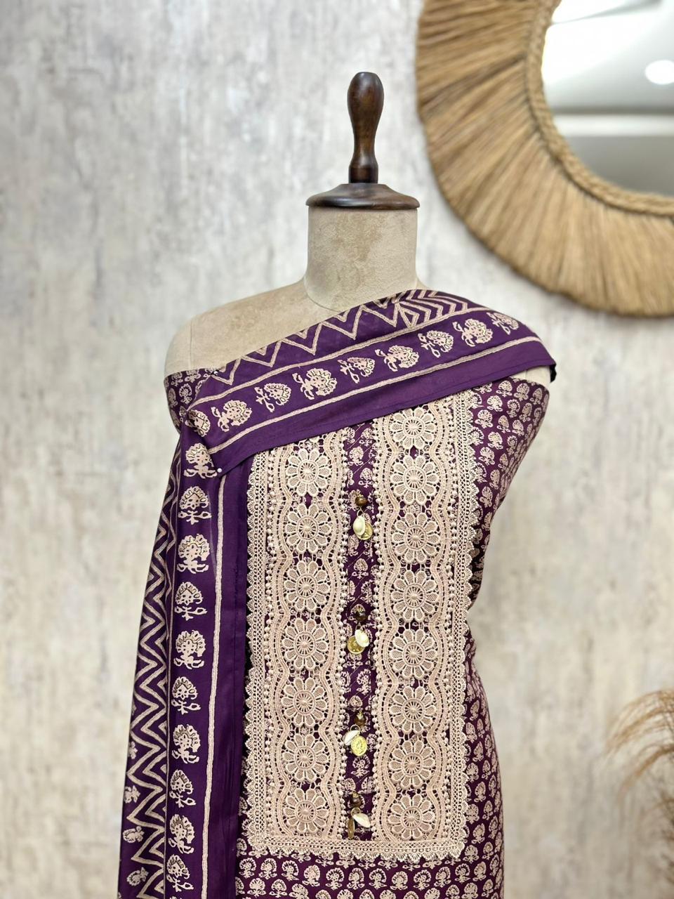 Elegant Unstitched Cotton 3-Piece Suit Set