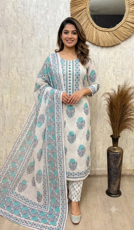 Elegant Mul Cotton 3-Piece Suit