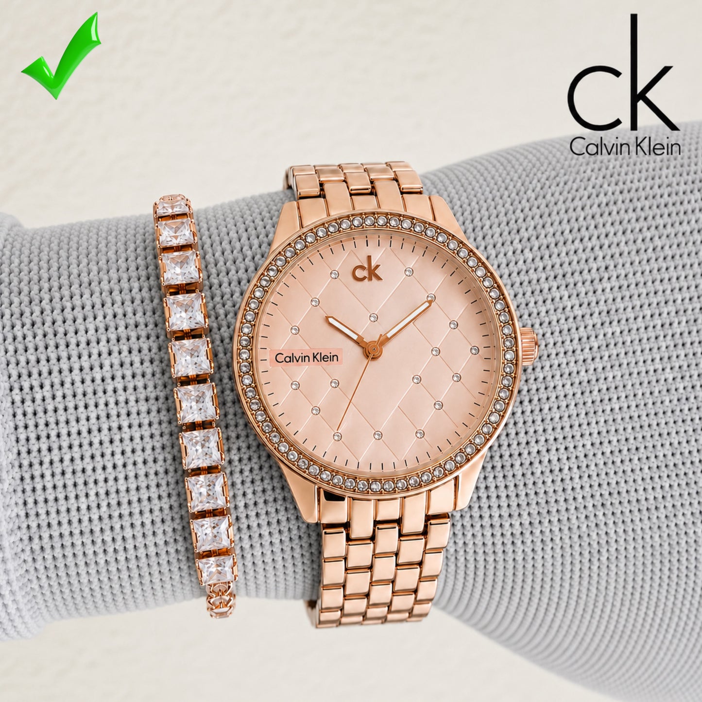 CK-Inspired Ladies Watch with FREE Diamond-Studded Bracelet 💎⌚