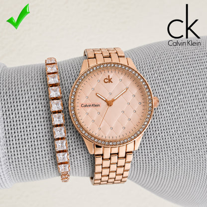 CK-Inspired Ladies Watch with FREE Diamond-Studded Bracelet 💎⌚