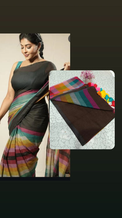 Trending MUL MUL Rainbow Cotton Saree