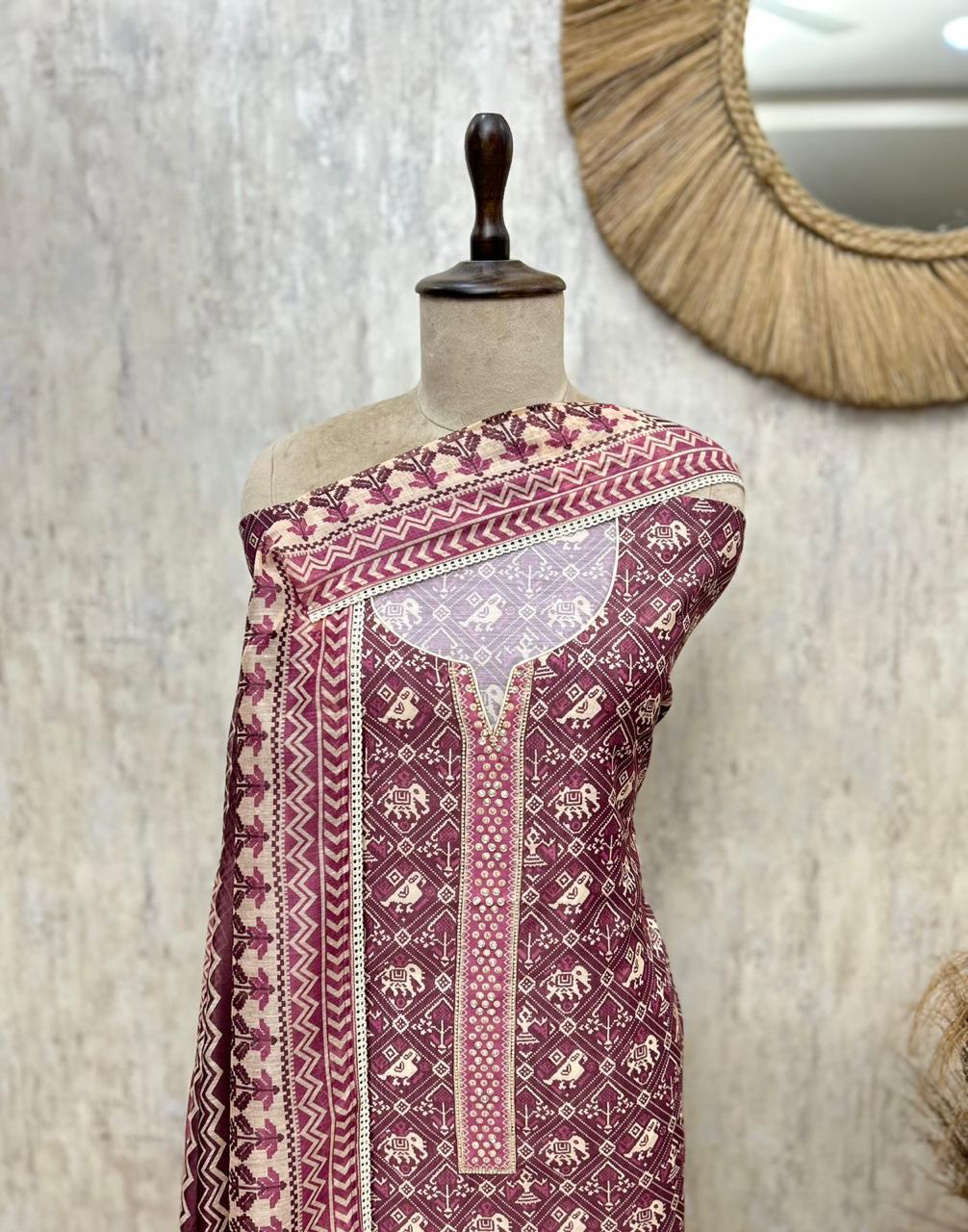 Elegant Maheshwari Unstitched 3-Piece Suit