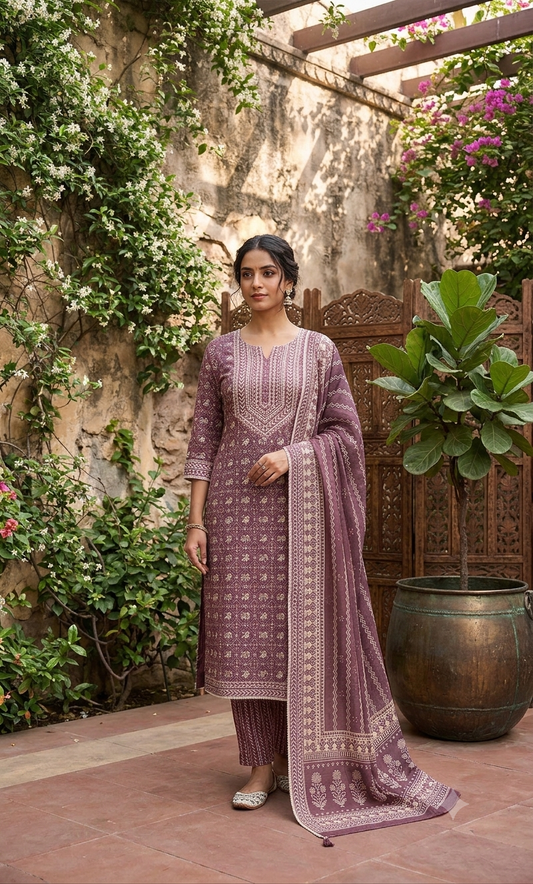 Elegant Maheshwari Unstitched 3-Piece Suit