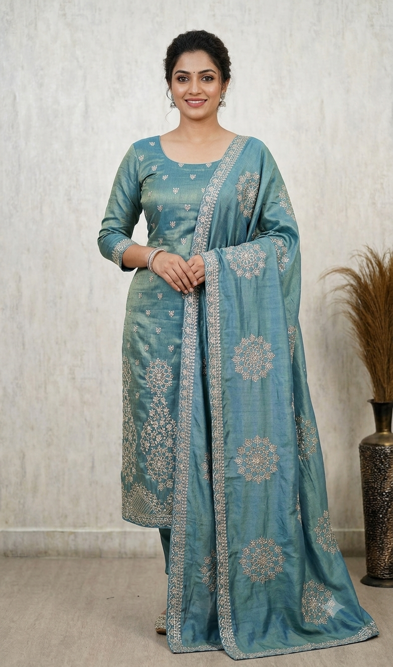 Elegant Tissue Unstitched 3-Piece Suit Set