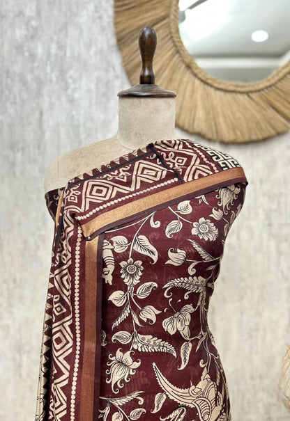 Elegant Maheshwari Cotton Unstitched 3-Piece Suit Set