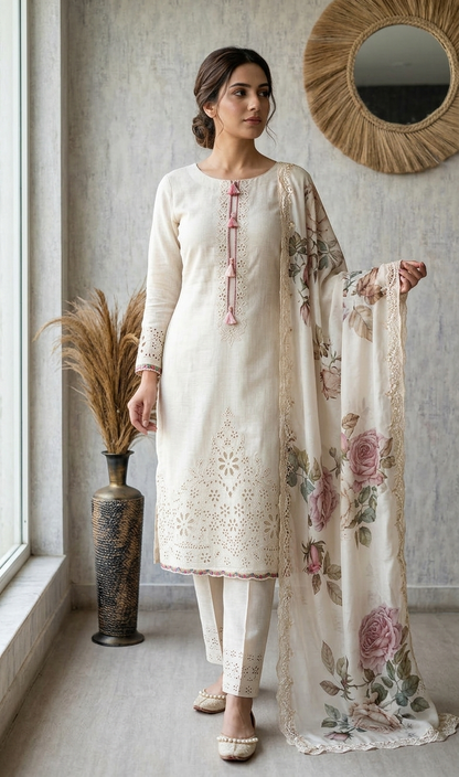 Mul fabric Unstitched 3-Piece Suit Set
