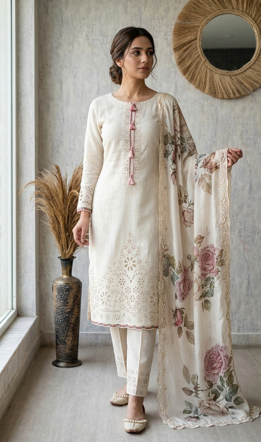 Mul fabric Unstitched 3-Piece Suit Set