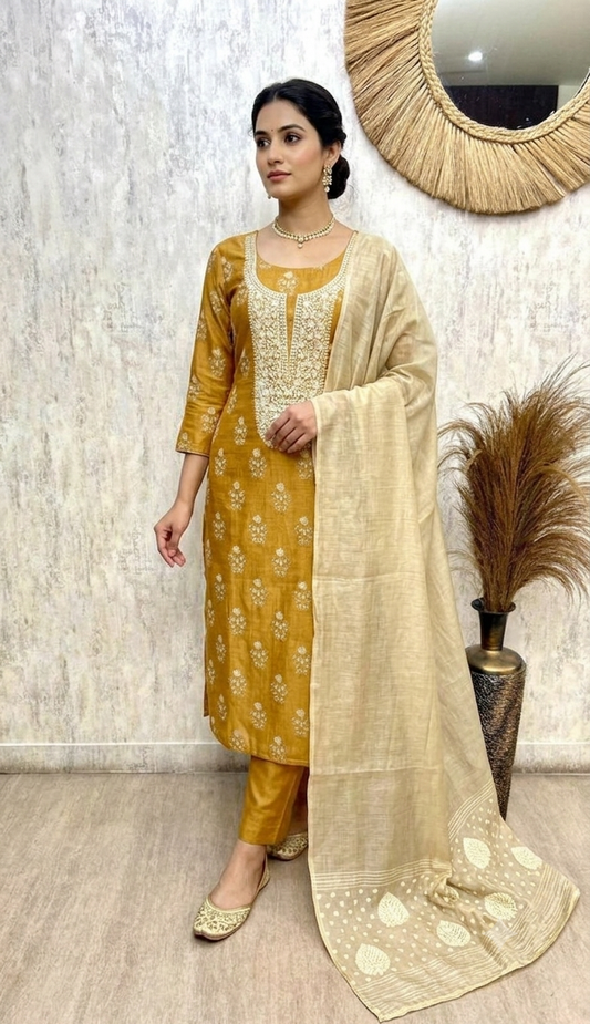 Elegant Maheshwari Unstitched Suit Set