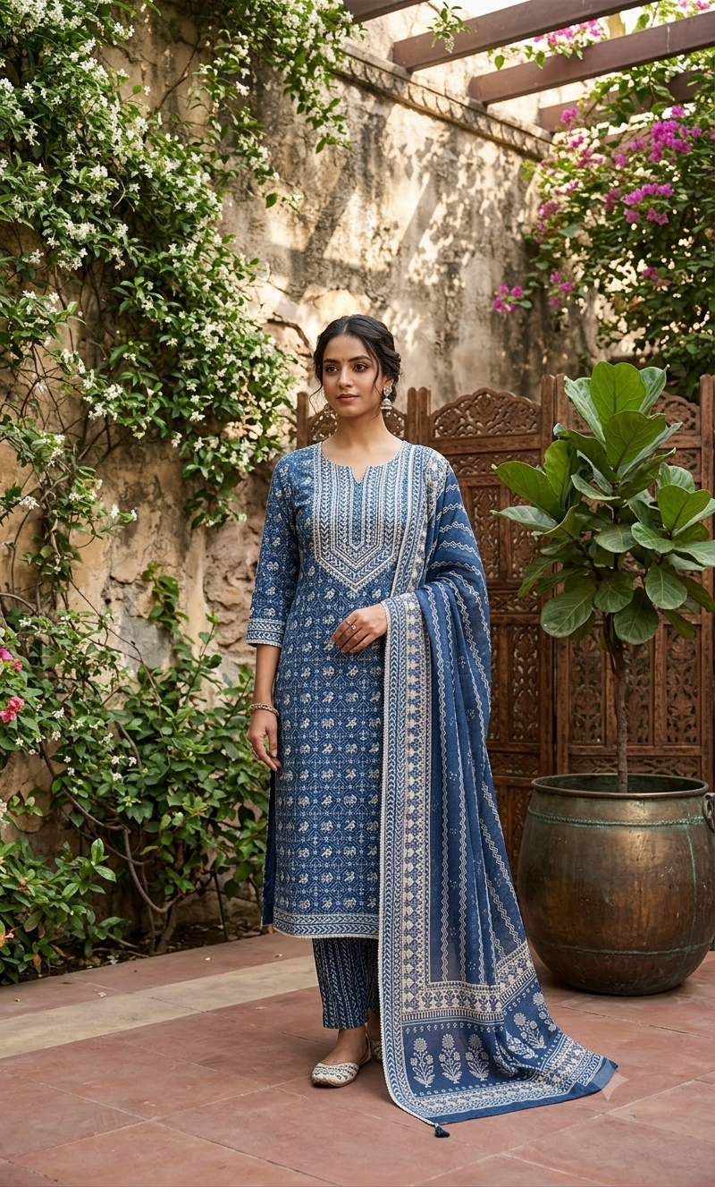 Elegant Maheshwari Unstitched 3-Piece Suit