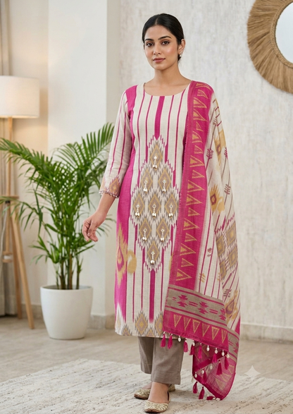 Premium Linen Unstitched 3 Piece Suit for Women | Linen Dupatta & Shantoon Bottom