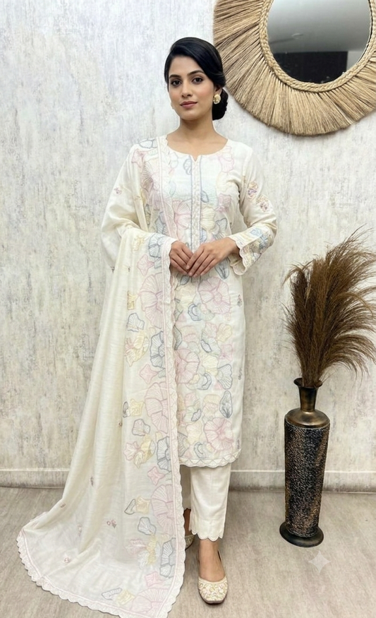Premium Mul Chanderi Unstitched Suit Set