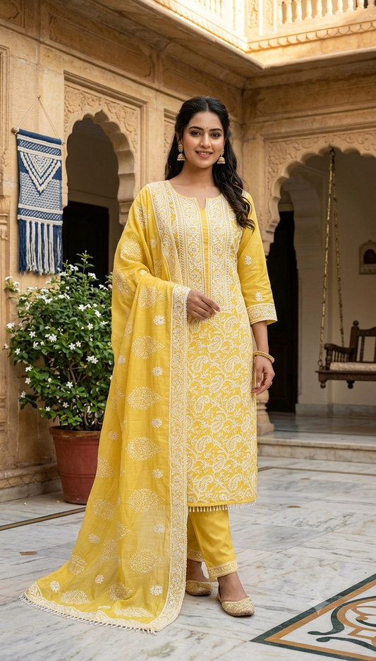 Premium Mul Cotton Unstitched 3-Piece Suit