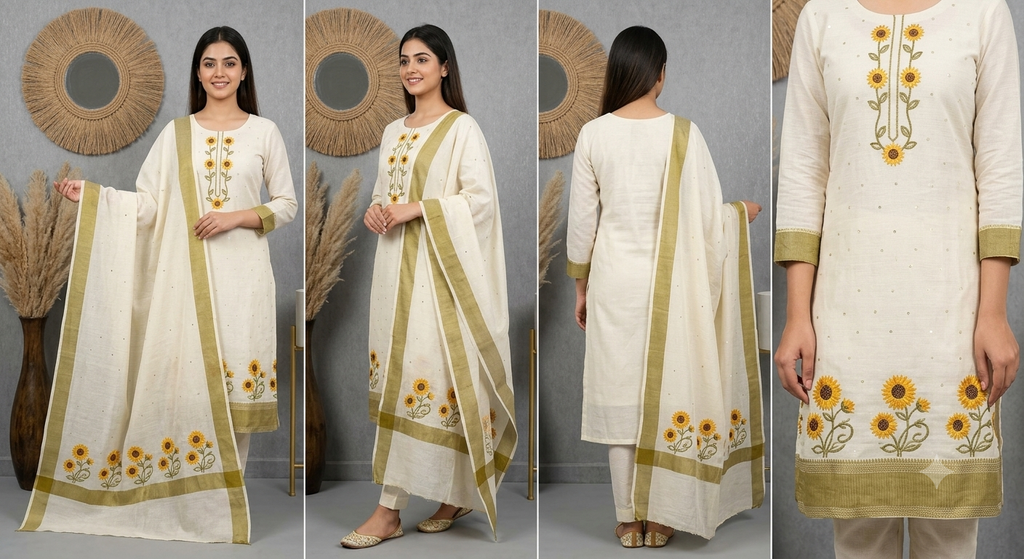 Premium Jamdani Linen Unstitched 3 Piece Suit for Women | Jamdani Linen Dupatta & Shantoon Bottom