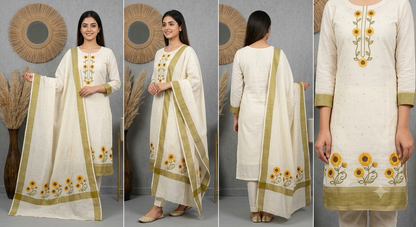 Premium Jamdani Linen Unstitched 3 Piece Suit for Women | Jamdani Linen Dupatta & Shantoon Bottom