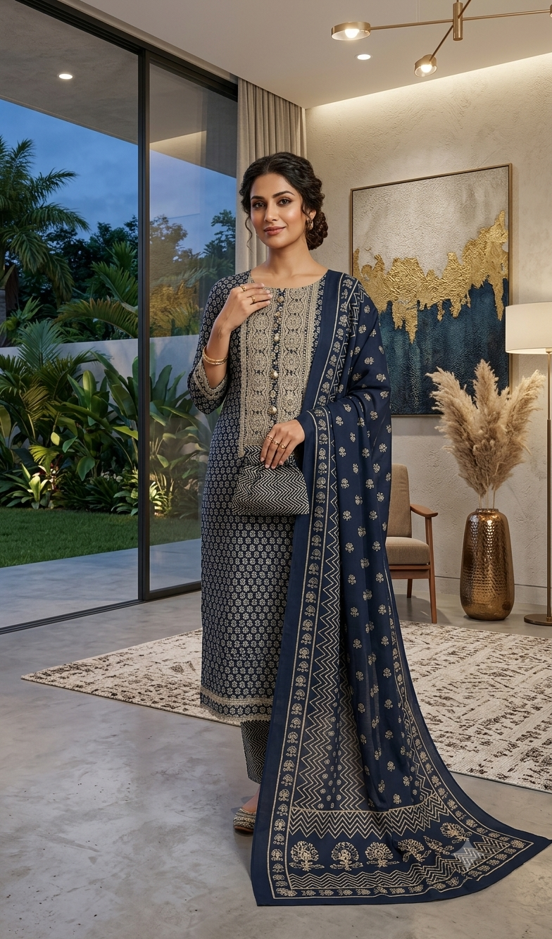 Elegant Unstitched Cotton 3-Piece Suit Set