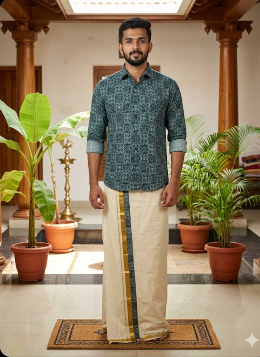Premium Rayon Printed Shirts + Mundu combo