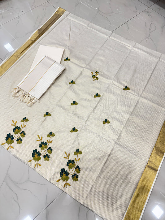 Premium Microcheck Embroidered Cotton Churidar Material Set