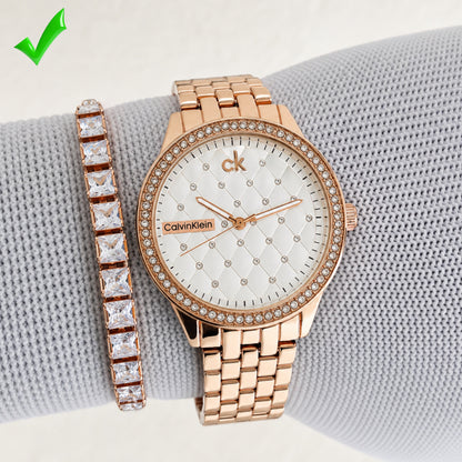 CK-Inspired Ladies Watch with FREE Diamond-Studded Bracelet 💎⌚
