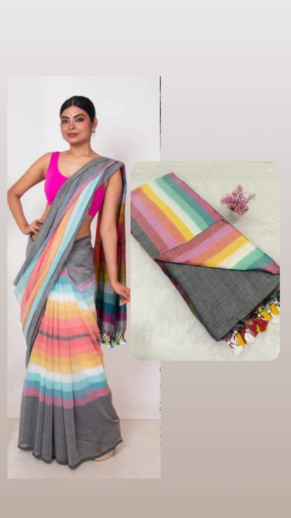 Trending MUL MUL Rainbow Cotton Saree