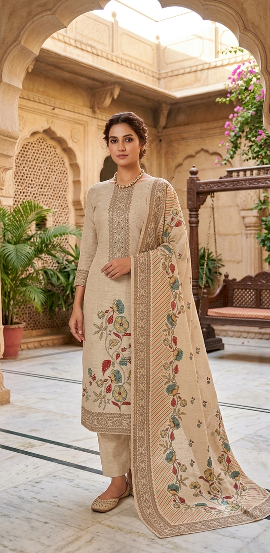 ✨ Premium Tissue Linen Unstitched 3-Piece Suit