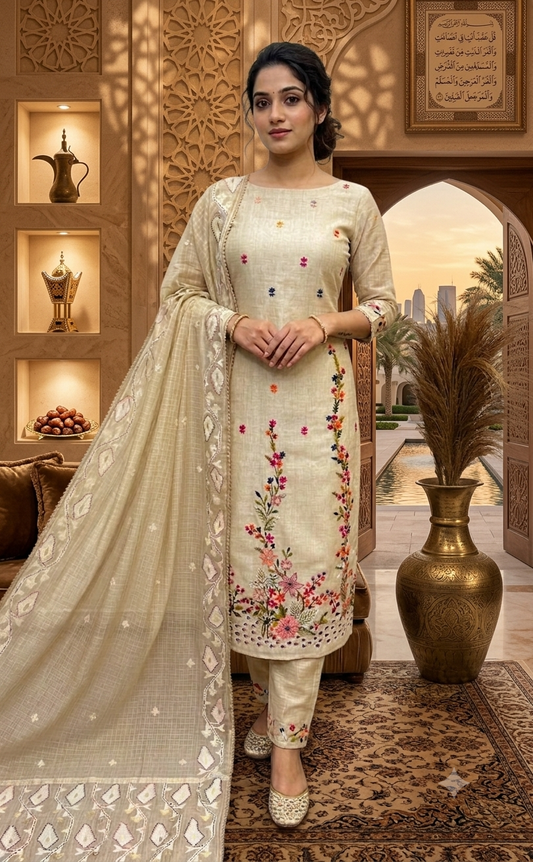 Premium Jamdani Linen 3-Piece Suit